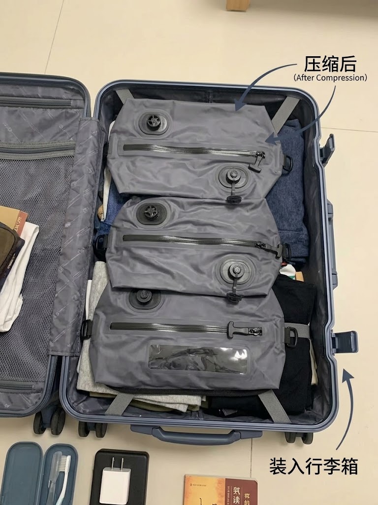 electric compression packing bag in a suitcase